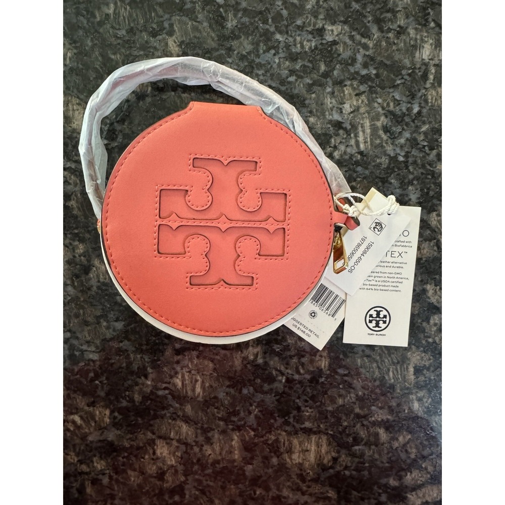 Tory Burch Women's Ella Bio Circle Zip Card Case‎ Wristlet-Coral Crush NWT